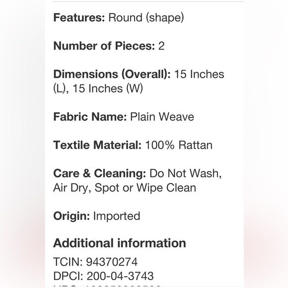 4!!!! THRESHOLD NWT rattan cane chargers -15” - Picture 8 of 8